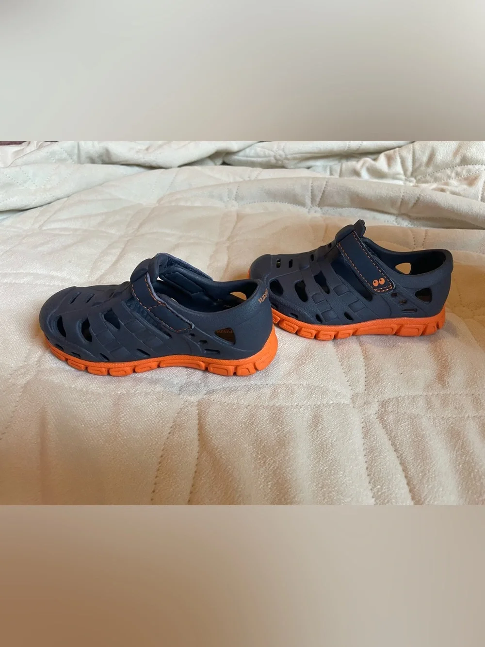Kids Navy and Orange Water-Ready Sandals with Hook-and-Loop Strap